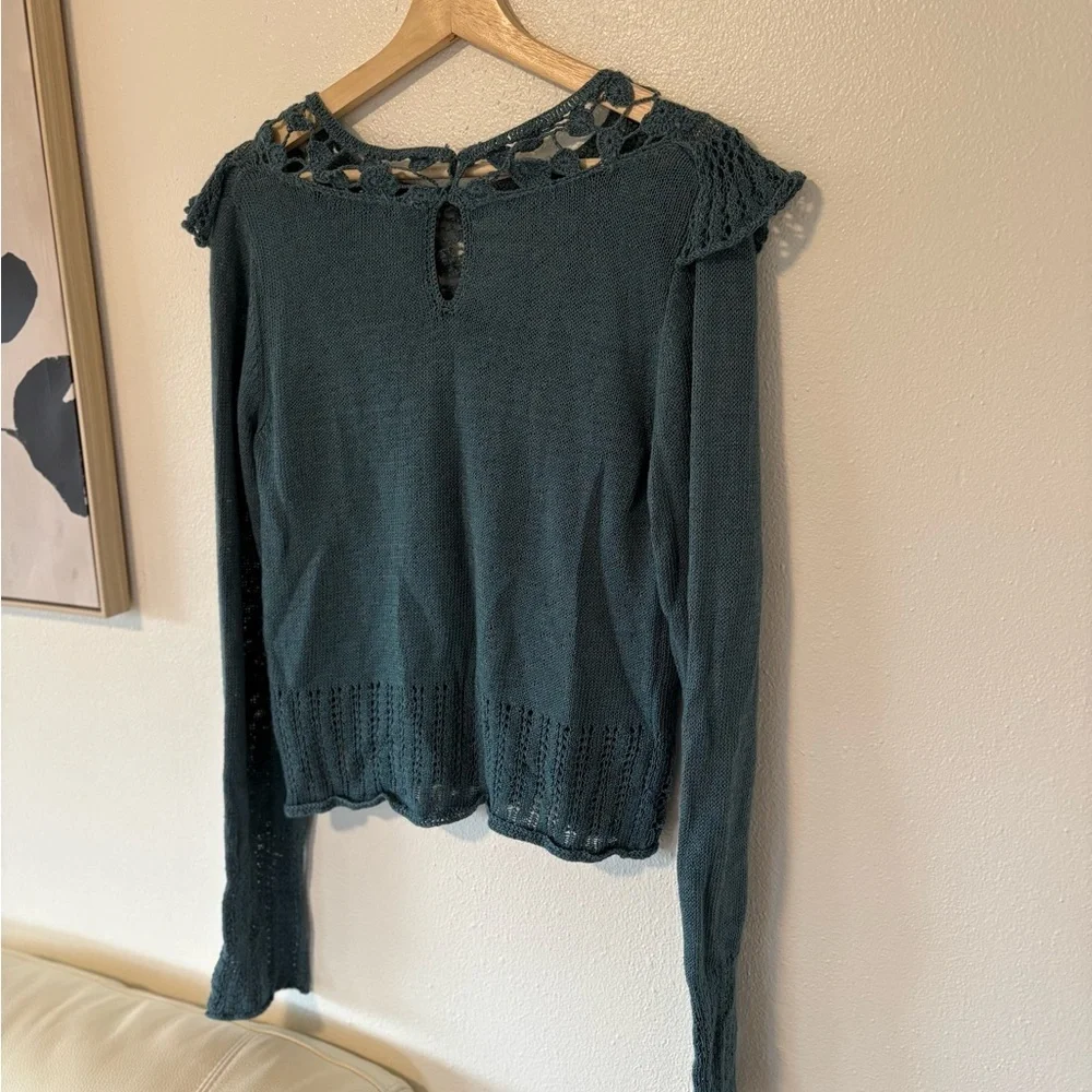 Free People Teal Ruffle Lace Top